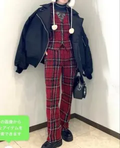 ◆jouetie◆赤チェックツイード ベストとパンツ 2点セットアップ Mサイズ