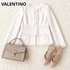 VALENTINO ツイード フリンジ ノーカラージャケット アイボリー 長袖のサムネイル