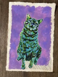原画「黒猫の背中になにかある〜TOKYOシティ」猫/イラスト/アート/絵画