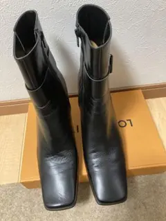 レザー スクエアトゥブーツ 26センチブラック