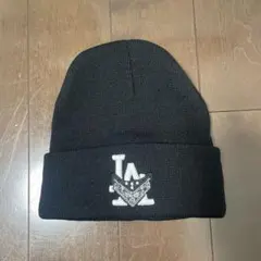 LA バンダナ柄 ビーニー ニットキャップ／ブラック