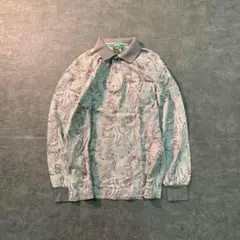 7BS2【Japanese vintage】総柄ポロシャツ　グランパコア　古着