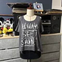 BEAMS HEART グレー プリント Tシャツ 半袖 オフショ 肩出し