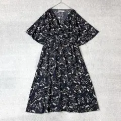 レイカズン　カシュクール　ワンピース　ロング　花柄　ネイビー　半袖　Fサイズ