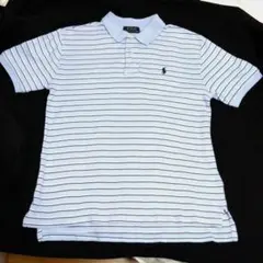 ラルフローレン ボーイズ М 半袖ポロシャツ 水色ストライプ