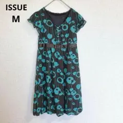 【イシュー】膝丈ワンピース フレンチスリーブ フリル 総柄 綺麗め ブラウン Mのサムネイル