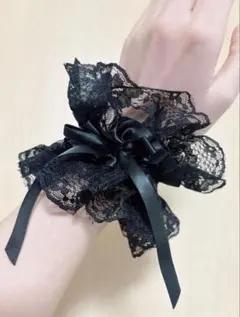 レースカフス　黒　付け袖