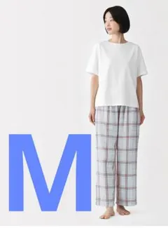 二重ガーゼ　MUJI ルームウェア M サックスブルーチェック柄　白　無印　半袖のサムネイル