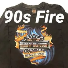 90s ビンテージ ハーレーダビッドソン ロンTシャツファイヤーパターン③