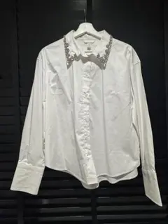 H&M ラインストーンエンべリッシュドコットンシャツ