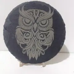 フクロウのスレート石置物 約20cm