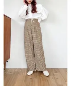 新品 タグ付き Jumelle ジュメロ ワイドチェックパンツ ブラウン
