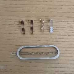 樹脂ピアス　バレッタ　3点セット