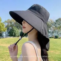【ブラック】　つば広ハット　日よけハット　帽子　アウトドア