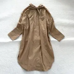 【LAKOLEラコレ】シャツロングワンピース チュニック 2way ベージュ無地