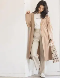 【新品未使用タグ付き】ベイフローテンセルスラブノーカラーコート　ベージュ