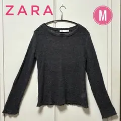 ZARA ザラ ニット セーター グレー M ラウンドネック 透け感 レディース