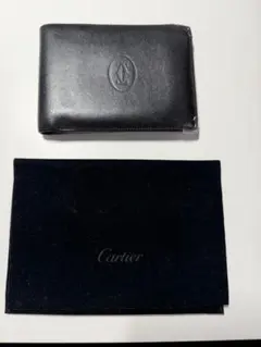 Cartier マストライン　二つ折り財布　コンパクトウォレット　レザー　黒