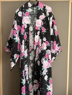 黒地 花柄 浴衣