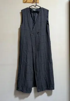 チェック柄ノースリーブロングベスト