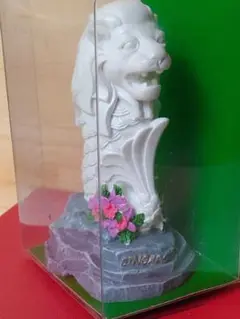 シンガポール マーライオン像 花柄台付き インテリア 置物 未使用