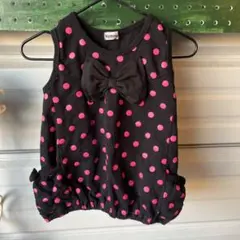 №7 黒ピンク水玉リボンバルーンワンピース