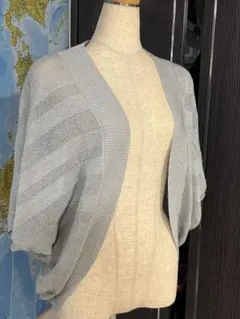 ストライプデザイン 半袖カーディガン グレー　キラキラ