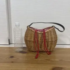 カゴバッグ　赤　ストライプ