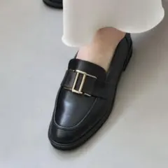 美品 LE TALON レザーメタルモチーフローファー 24.5cm ブラック