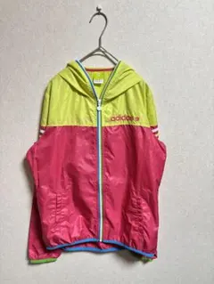 adidas パーカージャケット ウィンドブレーカー ピンク/ライム Ｌサイズ