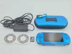 SONY PSP3000 本体 ブルー+ケース+SD変換アダプタ+ソフト2本