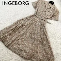 美品♡ インゲボルグ ロングシャツワンピース ベルト付き 花柄 ヴィンテージ