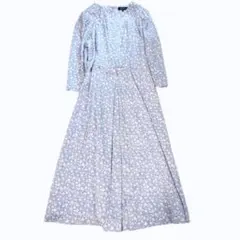 【美品】Reflect 小花柄フィット＆フレアワンピース 洗える ブルー 11号