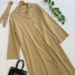 【美品✨即完売品】ビフレスト リボン付 長袖ロングシャツワンピース ベージュ