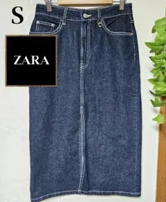美品 ZARA ザラ ダークブルー デニム タイトスカート フロントスリット S