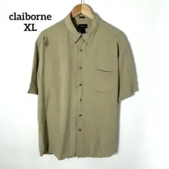 90s⭐claiborne クレイボーン オープンカラー シルクシャツ カーキ