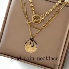 ネックレス2点セット ゴールド アクセサリー 14Kメッキ 重ね付け コイン
