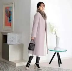 【80%オフ！】ノーカラーフレアコート　プロポーションボディドレッシング　ファー