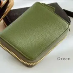 ミニ財布 二つ折り財布 本革 牛革 小銭入れ 多機能 スキミング防止 グリーン
