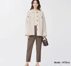 GU 起毛タックテーパードパンツ(ブラウンチェック)Sサイズ