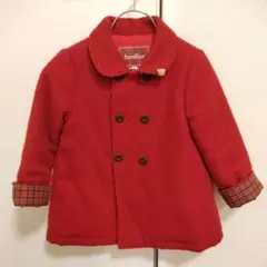 【美品】familiar ファミリア　コート　100cm　赤チェック ファミリア 100 コート 紺 赤 チェック ネイビー 定番 人気 - メルカリ