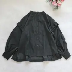 アールピーエス 長袖ノーカラーシャツ レディーストップス ビッグシルエット 無地