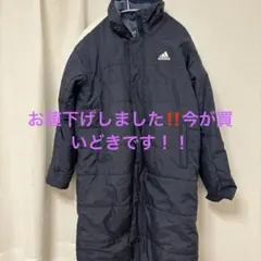 新品•未使用adidas ネイビー 160cm ベンチコート フード付き adidas - adidas ベンチコート 中綿コート ネイビー ピンク 160