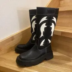 Bershka 厚底 ロングブーツ ブラック ホワイト / ベルシュカ 黒 白