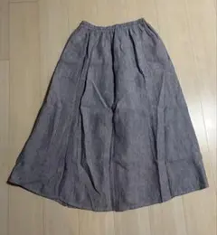 無印良品リネン100% ロング丈スカート Sブルー系