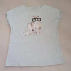 ポールアンドジョー160パステルブルー水色猫のイラスト半袖Tシャツ