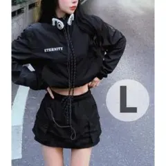 新品 セットアップ ブラック 韓国 ミニスカート ナイロン ゴルフ ダンス L