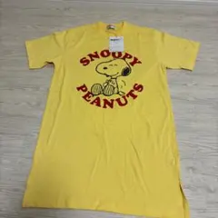 PEANUTS スヌーピー Tシャツ イエロー　レディース　Ｌ　ロングTシャツ
