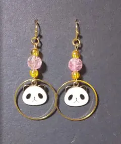 パンダ オレンジピンク ピアス
