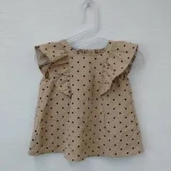 GU ドット柄 フリルブラウス ベージュノースリーブ 120